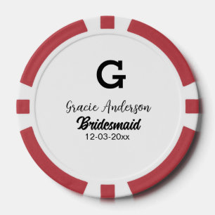 Bridesmaid add name monogram simple minimal modern poker chips