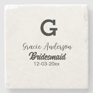 Bridesmaid add name monogram simple minimal modern stone coaster