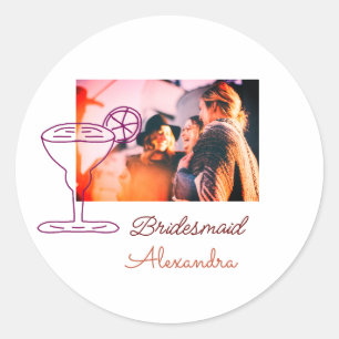 Bridesmaid add picture name cocktail glass coral classic round sticker