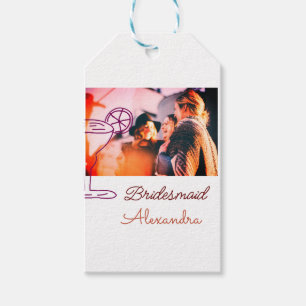 Bridesmaid add picture name cocktail glass coral gift tags