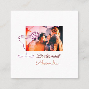 Bridesmaid add picture name cocktail glass coral square business card