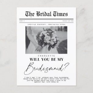 Bridesmaid asking, customisable Newspaper Postcard