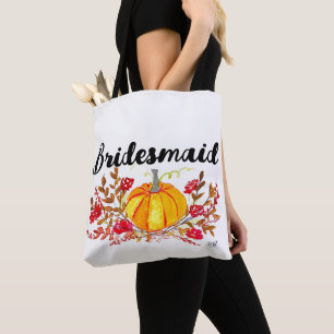 Bridesmaid Autumn Pumpkin Floral Fall Wedding Tote Bag