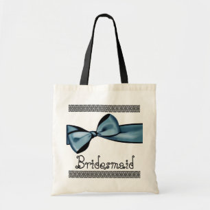 Bridesmaid Bag -Blue Faux Satin Bow and Lace
