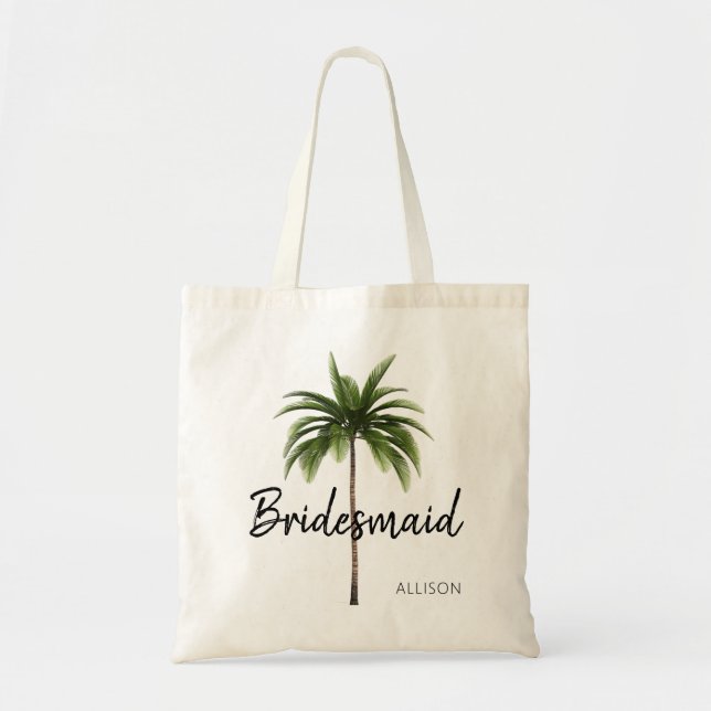 Bridesmaid Beach Wedding Palm Tree Personalised Tote Bag (Front)