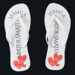 Bridesmaid Beach Wedding | Team Bride Jandals<br><div class="desc">Customised, romantic hearts beach wedding flip flop sandals- Scattered hearts design at bottom. Reads Team, then Bride, on other sandal in elegant style letters. Bridesmaid is printed down the middle in elegant, black letters. Change to fit bridal party members, such as flower girl or maid of honour. Personalised name at...</div>