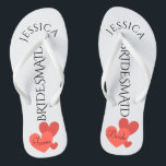 Bridesmaid Beach Wedding | Team Bride Jandals<br><div class="desc">Customised, romantic hearts beach wedding flip flop sandals- Scattered hearts design at bottom. Reads Team, then Bride, on other sandal in elegant style letters. Bridesmaid is printed down the middle in elegant, black letters. Change to fit bridal party members, such as flower girl or maid of honour. Personalised name at...</div>