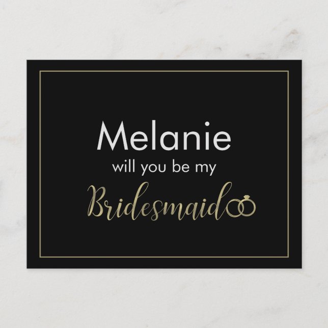 Bridesmaid Black and Gold Ring Proposal Card (Front)
