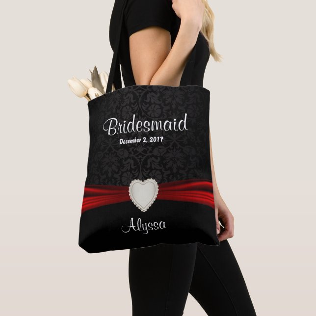 Bridesmaid - Black and Red Team Bride Tote Bag (Close Up)