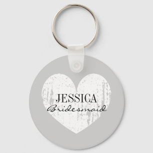 Bridesmaid black and white heart button keychains
