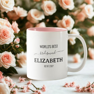 Bridesmaid black minimalist script bachelorette T Two-Tone Coffee Mug