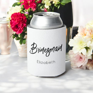 Bridesmaid Black White Wedding Can Cooler