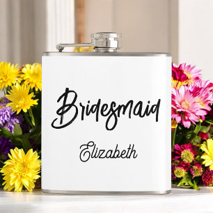 Bridesmaid Black White Wedding  Hip Flask