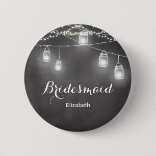 Bridesmaid Black White Wedding String Lights 6 Cm Round Badge