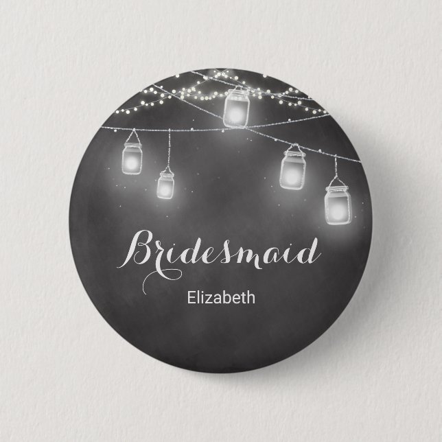 Bridesmaid Black White Wedding String Lights 6 Cm Round Badge (Front)