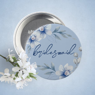 Bridesmaid Blue Floral Bridal Shower Button
