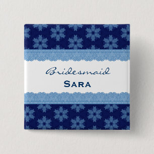 Bridesmaid Blue Floral Pattern and Lace H909G 15 Cm Square Badge