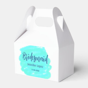 Bridesmaid blue green watercolor add name date sty favour box
