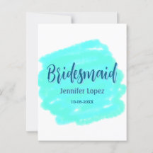 Bridesmaid blue green watercolor add name date sty