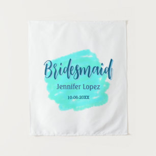 Bridesmaid blue green watercolor add name date sty tapestry