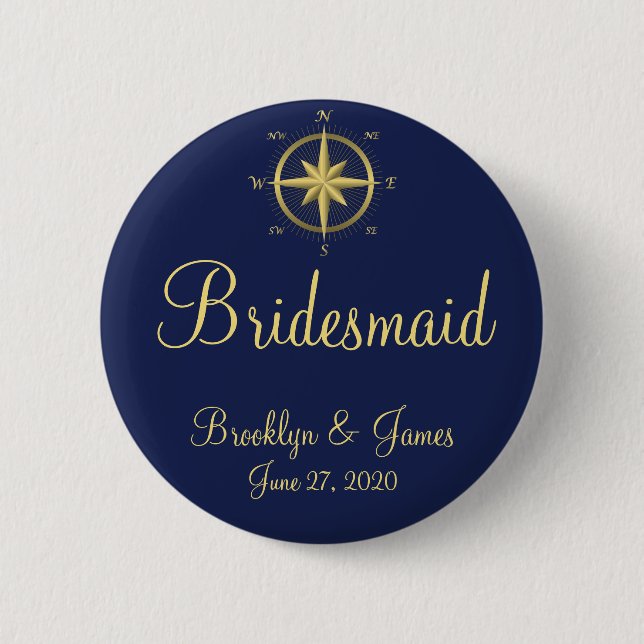 Bridesmaid Blue Nautical Wedding Buttons (Front)