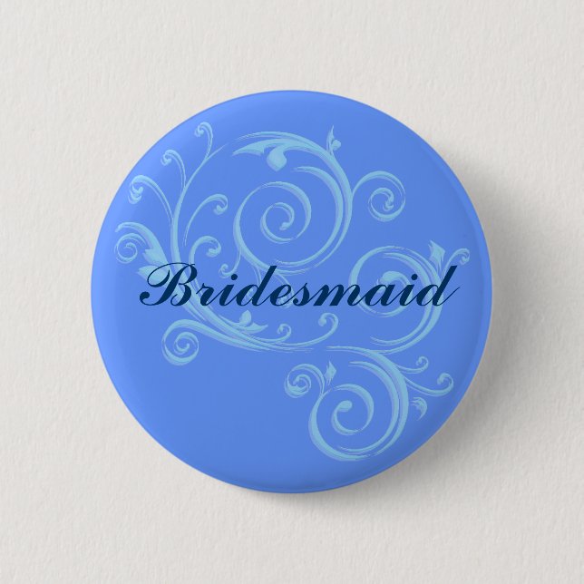 Bridesmaid Blue Scroll Button (Front)