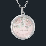 Bridesmaid blush floral dusty rose boho chic name silver plated necklace<br><div class="desc">Bridesmaid blush floral dusty rose boho chic name silver plated necklace,  bridesmaid gift. This wedding design is part of my Blush Rose Wedding collection (https://www.zazzle.com/collections/blush_rose_wedding-119664950616194974),  
where you can find wedding inviation,  save the date,  RSVP,  wedding enclosure,  menu,  wedding favour,  etc designs.</div>