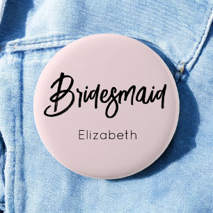Bridesmaid Blush Pink Black Wedding   6 Cm Round Badge