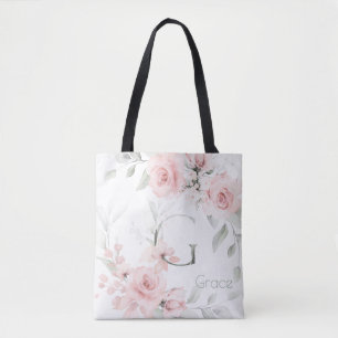 Bridesmaid Blush Pink Rose Monogram Letter G Tote Bag