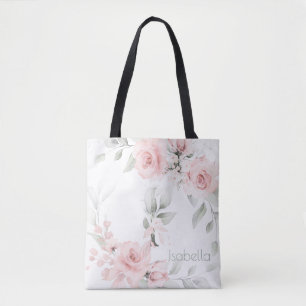 Bridesmaid Blush Pink Rose Monogram Letter I Tote Bag