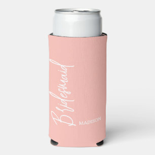 Bridesmaid Blush Pink White Script Personalised Seltzer Can Cooler