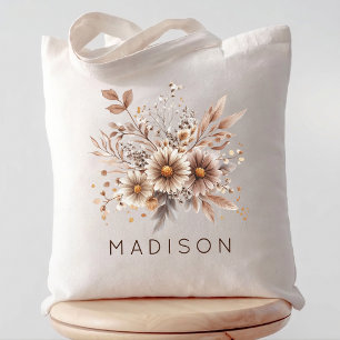 Bridesmaid Boho Floral Bachelorette Party Name Tote Bag