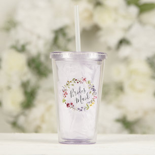 Bridesmaid Boho Wildflower Wreath Wedding Acrylic Tumbler