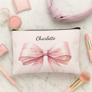 Bridesmaid bow pink elegant name accessory pouch