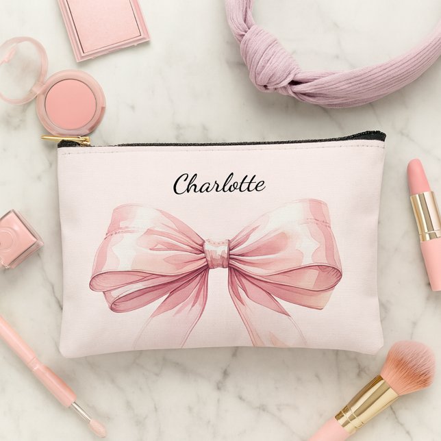 Bridesmaid bow pink elegant name accessory pouch (Creator Uploaded)