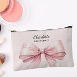 Bridesmaid bow pink elegant name accessory pouch<br><div class="desc">A soft blush pink background. Decorated with a large pink bow.
Personalise and add your bridesmaid's name.</div>