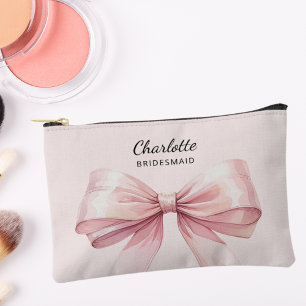 Bridesmaid bow pink elegant name accessory pouch