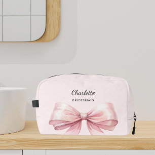 Bridesmaid bow pink elegant name dopp kit