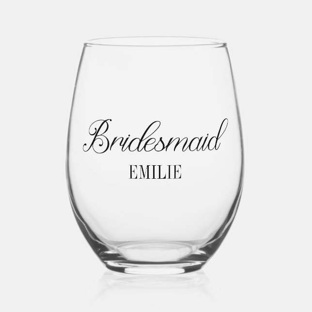 Bridesmaid Bridal Party Bachelorette Weekend Stemless Wine Glass (Front)