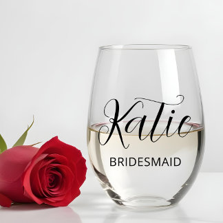 Bridesmaid Bridal Party Wedding Toast Personalised Stemless Wine Glass