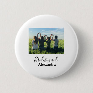 Bridesmaid bride squad name calligraphy photo gift 6 cm round badge