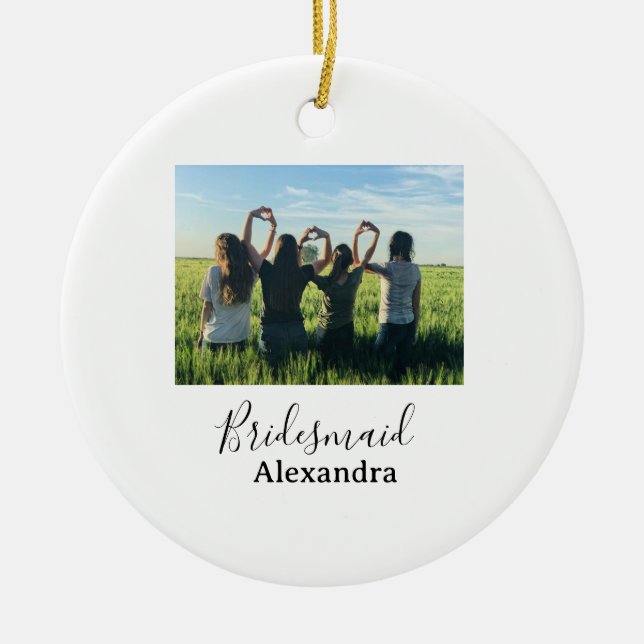 Bridesmaid bride squad name calligraphy photo gift ceramic tree decoration (Front)
