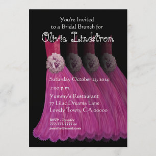 Bridesmaid Brunch Pink Dresses Metallic Paper Invitation