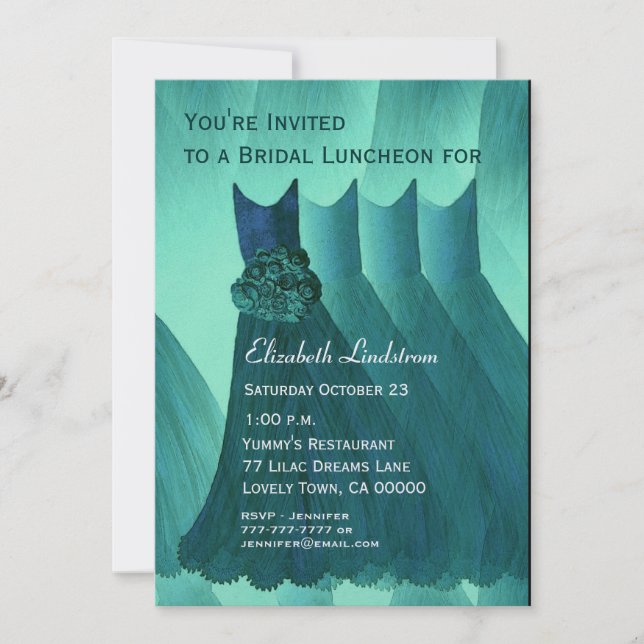 Bridesmaid Brunch Teal Green Dresses Metallic Invitation (Front)