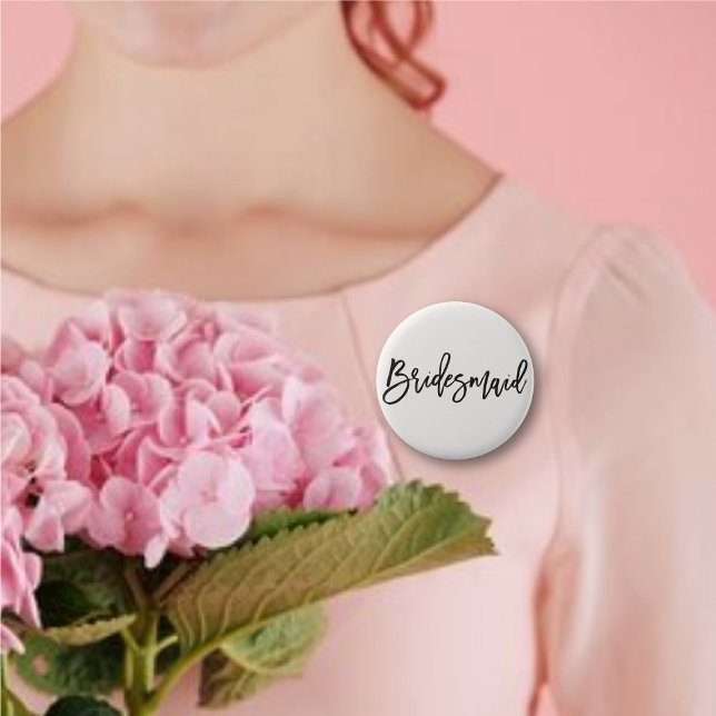 Bridesmaid Brush Script Chic Wedding Bridal Party 6 Cm Round Badge ('Bridesmaid' Brush Script Calligraphy Wedding Rehearsal Pin Button @ fatfatin_blue_knot)