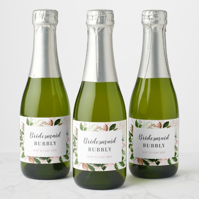 Bridesmaid Bubbly Bridal Party Proposal Sparkling Wine Label (Bottles)