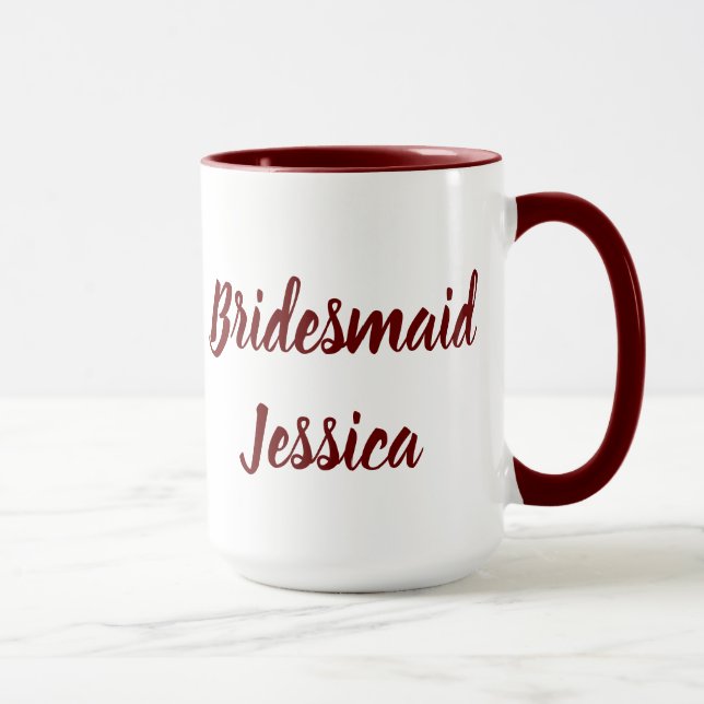 Bridesmaid Burgundy Elegant Script Gifts Weddings Mug (Right)