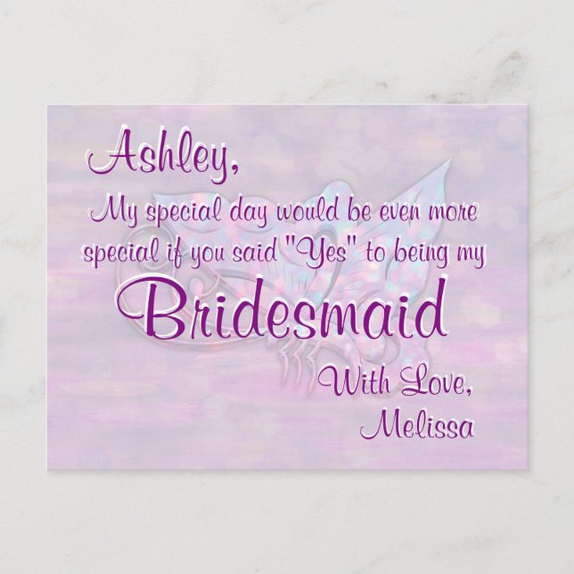 Bridesmaid | Butterfly Bokeh Lights Postcard (Front)