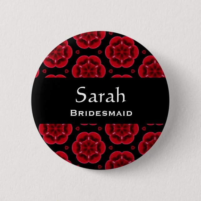 Bridesmaid Button Red Floral Pattern 008 (Front)