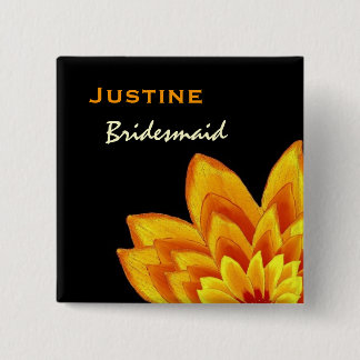 Bridesmaid Button Warm Orange Flower Wedding
